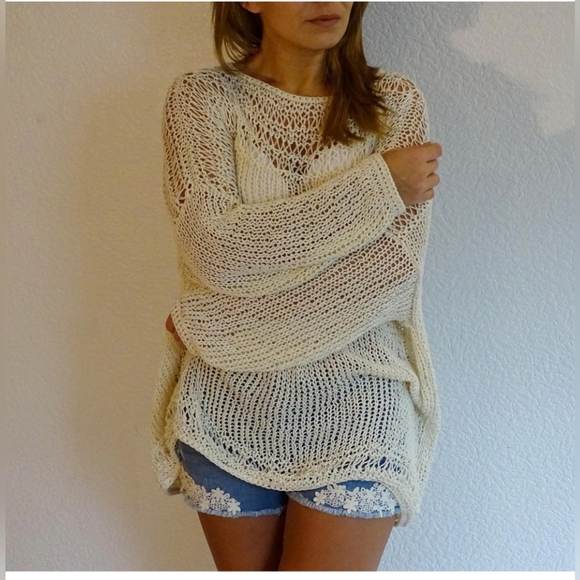 ESPRIT* XXL ladies open weave boho hippy chic free people inspired sweater - Picture 14 of 15
